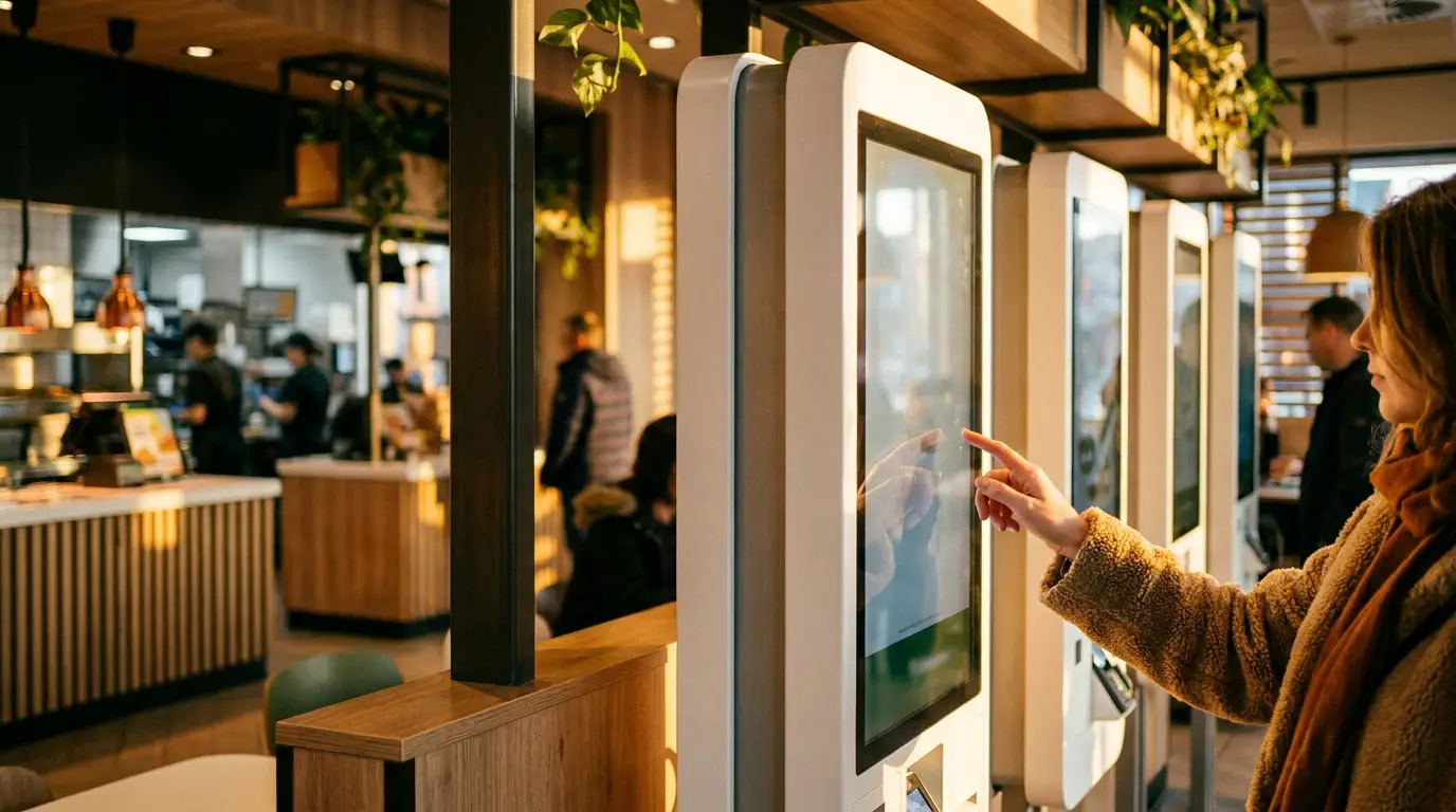 Bornes de commande en libre-service dans un fast-food