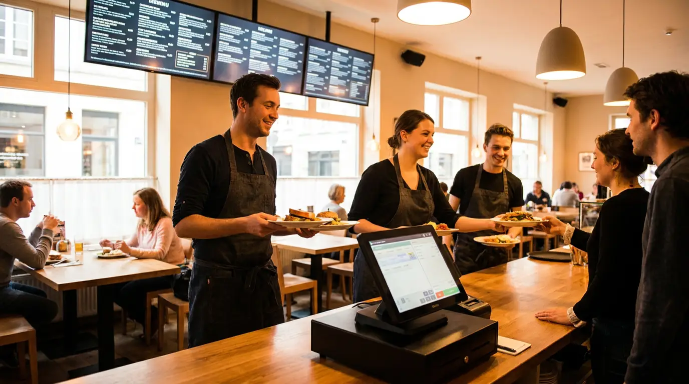 Restaurant belge digitalisé avec écrans et caisse connectée