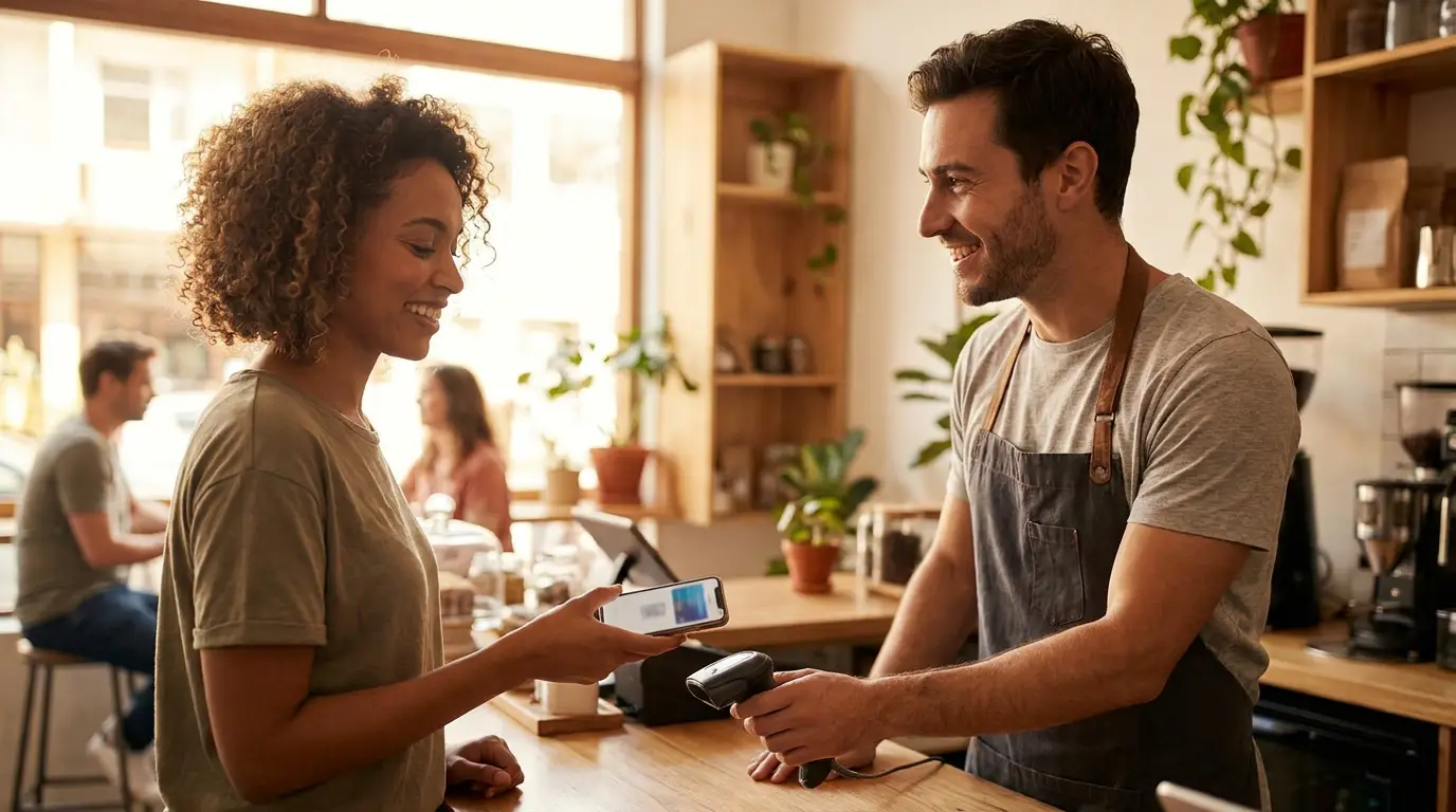 Client scannant un programme de fidélité au comptoir