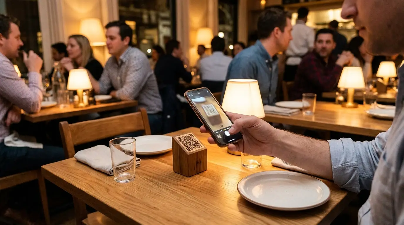 Client scannant un QR code menu à table